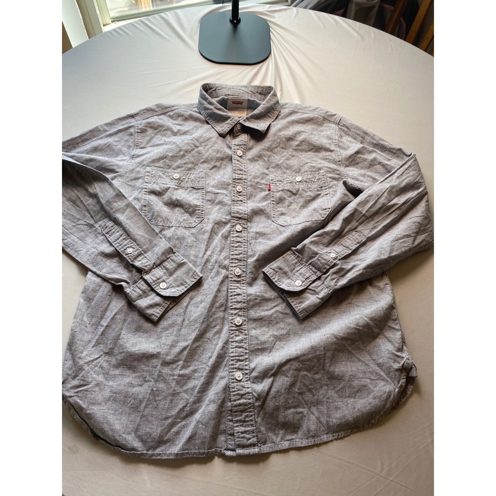 Levis Mens Gray Long Sleeve Button Down Shirt Cotton Blend 3LGLW2046 Size L